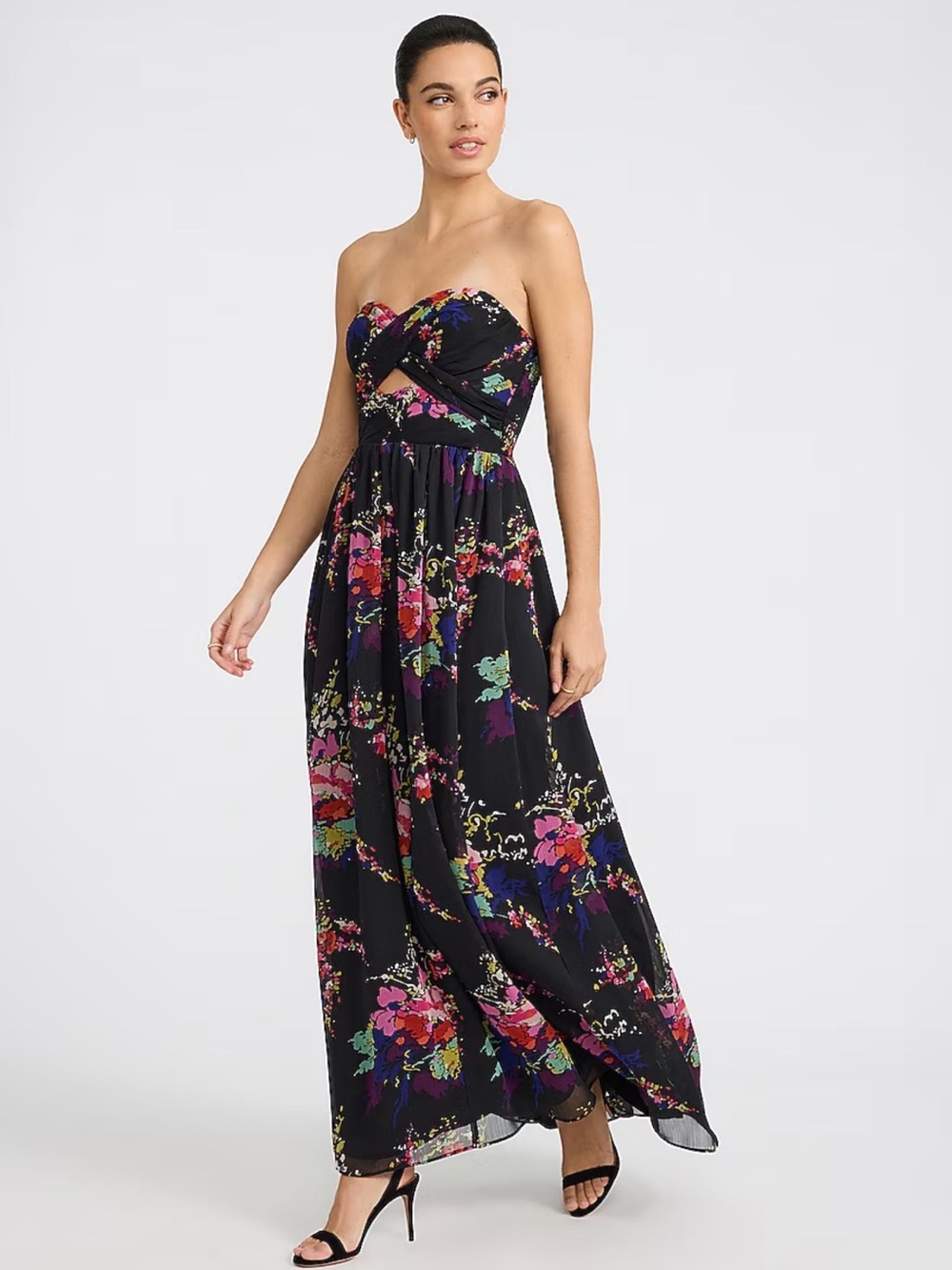 Express Black Strapless Floral Maxi Dress